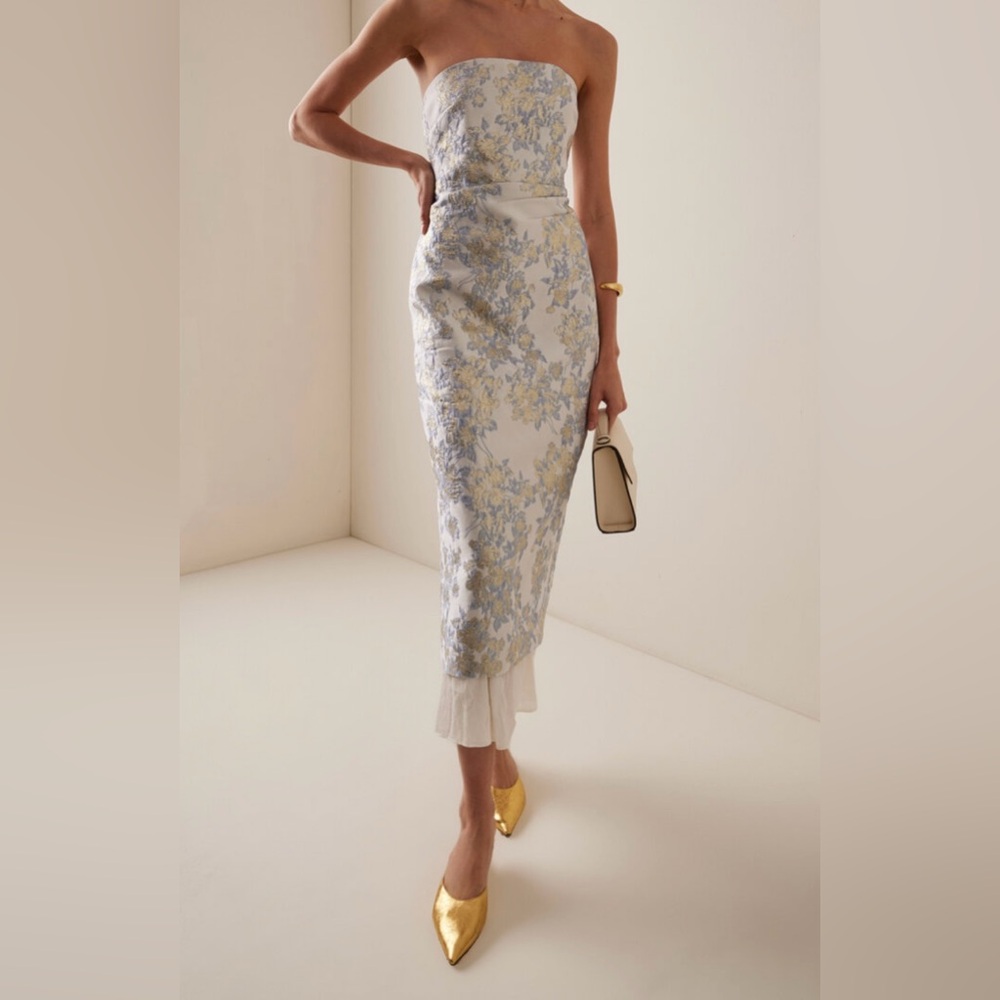 Anna Quan Aelin Strapless Brocade Midi Dress
